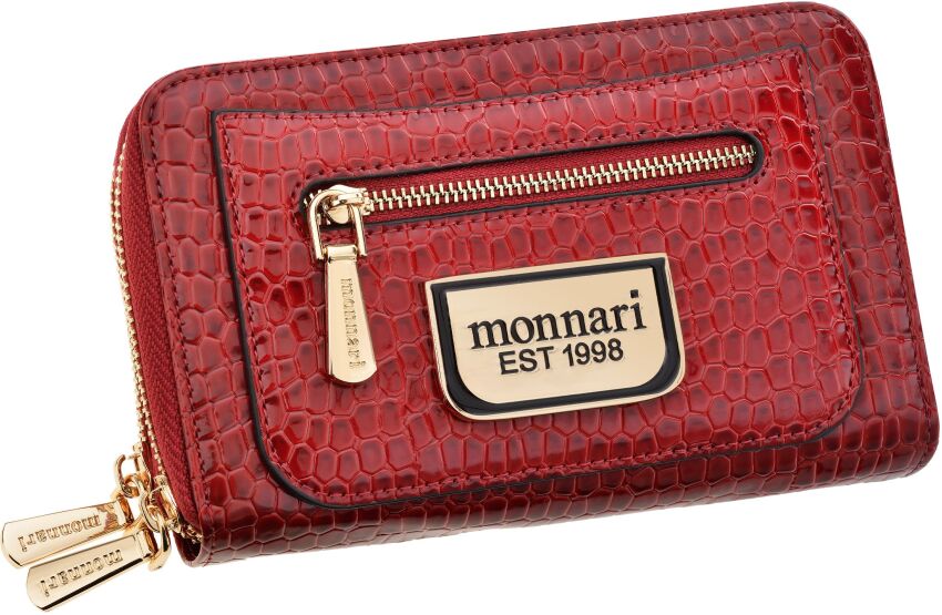 Monnari klasická ženská lakovaná peněženka, velká prostorná na zip - červená