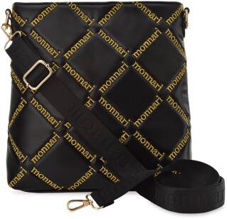 MONNARI prostorná dámská taška s vyšitým logem letterman bag report satchel bag s dlouhým popruhem s logem - černá