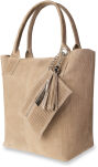Italská kožená dámska kabelka velká protkaná taška shopper semiš přivěška boho - béžová - 2