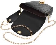 Pikovaná půlkulatá listonoška s klopou dámská kabelka s jedinečnými detaily - černá - 3