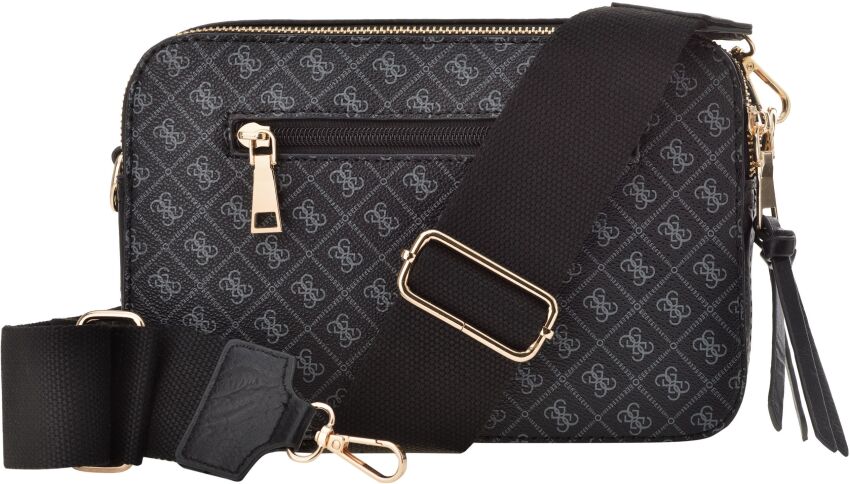 Dámská kabelka crossbody monogram logo elegantní přes rameno s nastavitelným popruhem - černá