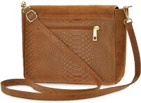 Italská semišová crossbody kabelka s raženým vzorem - camel - 3