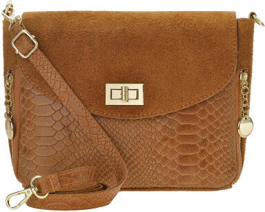 Italská semišová crossbody kabelka s raženým vzorem - camel