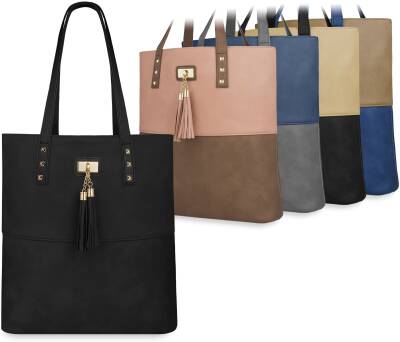 Stylová dámská shopper kabelka s cvočky a třásněmi