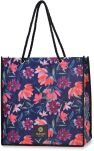 Prošívaná taška Monnari velká prostorná kabelka eko nákupní shopperka s květinami - tmavě modrá - 2