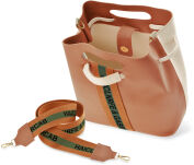 Dámská khaki kabelka dvoubarevná módní taška měšec shopper s prošitím a nápisem - krémová-hnědá - 3