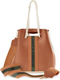 Dámská khaki kabelka dvoubarevná módní taška měšec shopper s prošitím a nápisem - krémová-hnědá