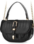Elegantní dámská taška malá listonoška půlměsíc s přezkou kufřík s reliéfním vzorem krokodýlí kůže - černá - 2