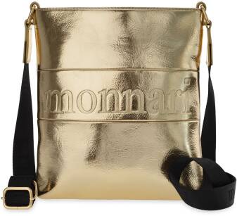 Monnari metalická lakovaná listonoška dámská kabelka s velkým logem se sportovním popruhem - zlatá