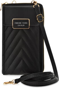 Cavaldi malá dámská kabelka peněženka pouzdro na telefon 2v1 prošívaná kabelka - černá