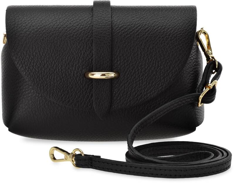 Malá dámská kožená kabelka  dámská elegantní módní italská crossbody kabelka 100% kůže vera pelle - černá