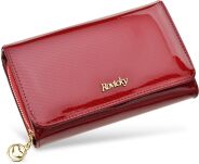 Mimořádná kožená dámská peněženka rovicky lakovaná lisovaná portmonka rfid elegantní krabička - tmavě růžová - 2