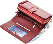 Mimořádná kožená dámská peněženka rovicky lakovaná lisovaná portmonka rfid elegantní krabička - tmavě růžová - 4