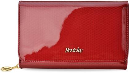 Mimořádná kožená dámská peněženka rovicky lakovaná lisovaná portmonka rfid elegantní krabička - tmavě růžová