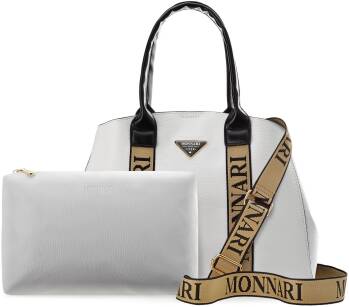 Monnari premium dámská taška shopperka s popruhy s logem 2v1 objemná kabelka loďka velký kufřík přes rameno + organizér zdarma - bílá s béžovou