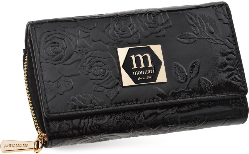 Monnari dámská kožená peněženka elegantní květovaný motiv dárková - černá
