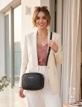 Elegantní prošívaná kabelka klasická crossbody na řetízku - černá - 4