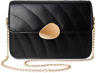 Elegantní dámská pikovaná kabelka listonoška ve tvaru obálky na řětízku s originálním zapínáním - černá
