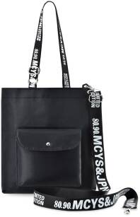 Dámská shopper taška velikosti A4 s módními popruhy s nápisem - černá