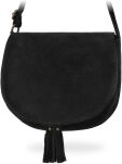 Italská kožená semišová crossbody kabelka boho s třásněmi – černá - 2