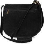 Italská kožená semišová crossbody kabelka boho s třásněmi – černá - 3