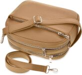 Klasická poštovní taška malá kabelka na rameno s koženým páskem - béžová - 3