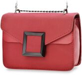 Stylová unikátní nubuková dámská kabelka listonoška na řetízku s geometrickou přezkou - červená - 2