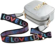 Dámská pikovaná kabelka listonoška s logem přívěškem a širokým barevným pásem - černá - 3