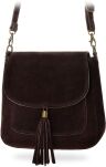 Dámská semišová kabelka přes rameno italská kožená crossbody s třásněmi - čokoládová - 4