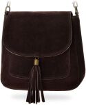 Dámská semišová kabelka přes rameno italská kožená crossbody s třásněmi - čokoládová - 2