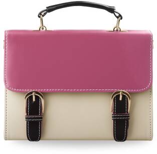 Krémový kufřík listonoška s růžovou klapkou