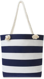 Námořnická pruhovaná taška plážová plátěná dámská kabelka shopperka přes rameno - bílo-tmavomodrá