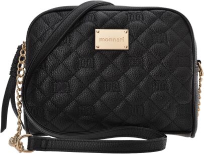 Monnari prošívaná kabelka přes rameno pošťácká s řetízkem a logem - černá