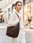 Kožená italská dámská semišová kabelka sáček shopper na rameno - čokoládová - 4