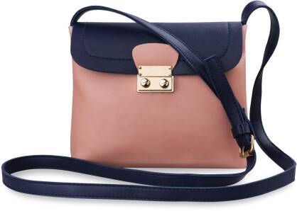 Stylová listonoška měkká dámská kabelka s klopou - růžovo-tmavě modrá