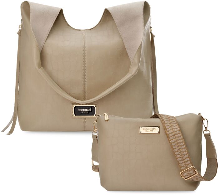 Monnari dámská taška vak shopper volná kabelka 2v1 + crossbody - béžová
