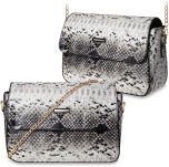 Elegantní objemná dámská černo šedá kabelka listonoška s detailem ve vzoru hadí kůže na řetízku  - 4