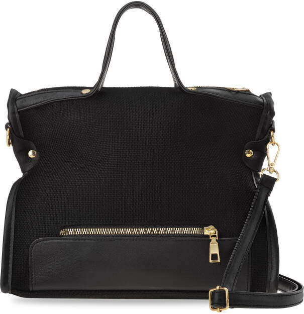 Originální lněná městská taška plátěná listonoška kufřík listonoška kabelka do ruky a přes rameno - černá