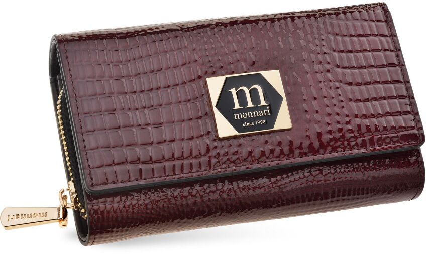 Monnari lakovaná dámská kožená peněženka elegantní se vzorem - vínová