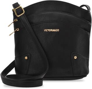 Victoria&co prostorná městská crossbody dámská kabelka s kapsami na zip přes rameno - černá