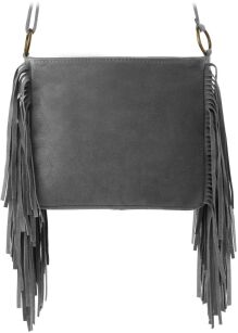 Dámská crossbody kabelka boho styl třásně semiš pravá kůže VERA PELLE - šedá