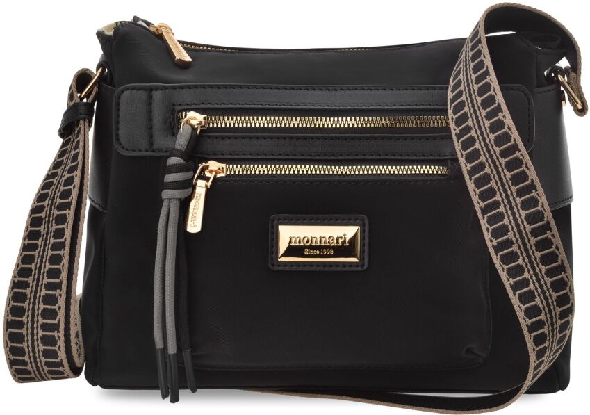 Monnari pošťácká taška s aztéckým popruhem, prostorná dámská ramenní taška - černá.