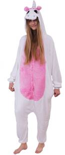 Pyžamo kigurumi jednodílný kostým s kapucí –  bílo-růžový pegas