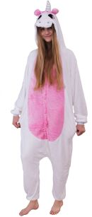 Pyžamo kigurumi jednodílný kostým s kapucí –  bílo-růžový pegas