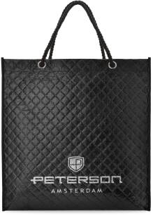 Peterson prošívaná nepromokavá nákupní taška velká prostorná ekologická nákupní taška lesklá nákupní taška s logem - černá