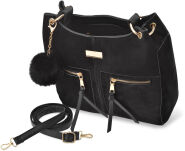 Klasická městská taška dámská kabelka kufřík taška typu shopper přes rameno s bambulí velur semiš - 10