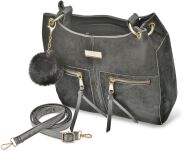 Klasická městská taška dámská kabelka kufřík taška typu shopper přes rameno s bambulí velur semiš - 7