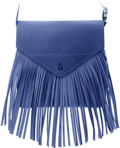 Kožená crossbody kabelka s třásněmi boho - modrá