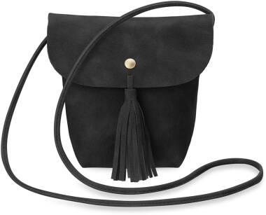 Praktická dámská kabelka listonoška s klopou a třásněmi černá