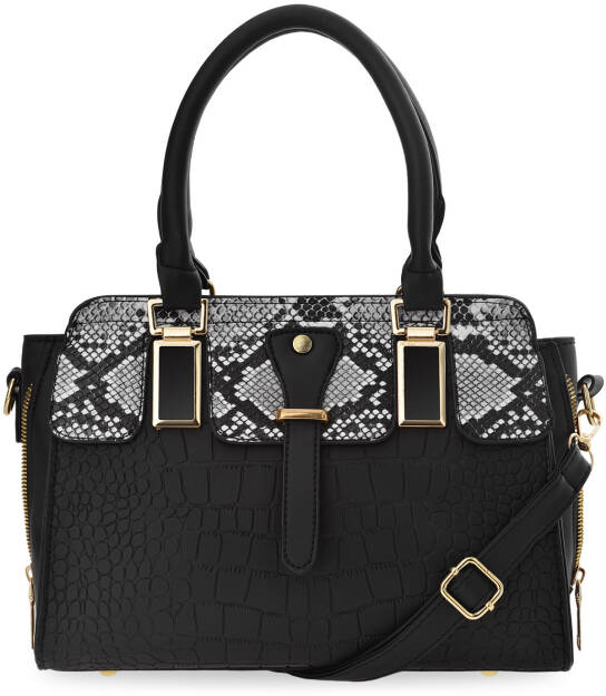 Elegantní dámská kabelka klasický kufřík s hadím vzorem - černá